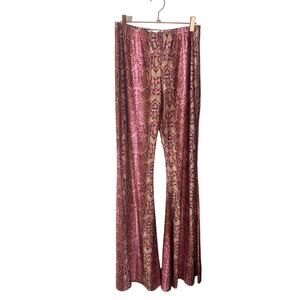 Girl On A Vine Pink Snakeskin Disco Bell Bottoms‎ Club Wear Designer L